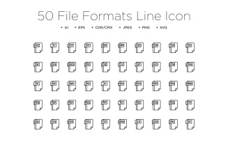 50 File Formats Line Icon Set