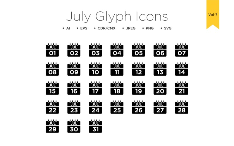 July Calendar Line Icon Vol 7 Icon Set