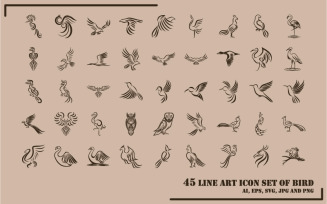 Line Art Icon Set Of Bird