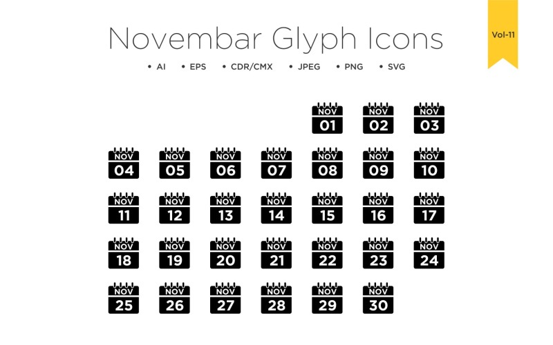 November Calendar Line Icon Vol 11 Icon Set