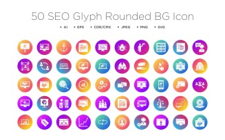 50 SEO Glyph Rounded BG Icons Set