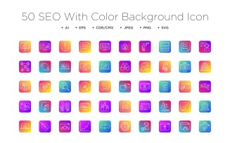 50 SEO Line icon with Color Background