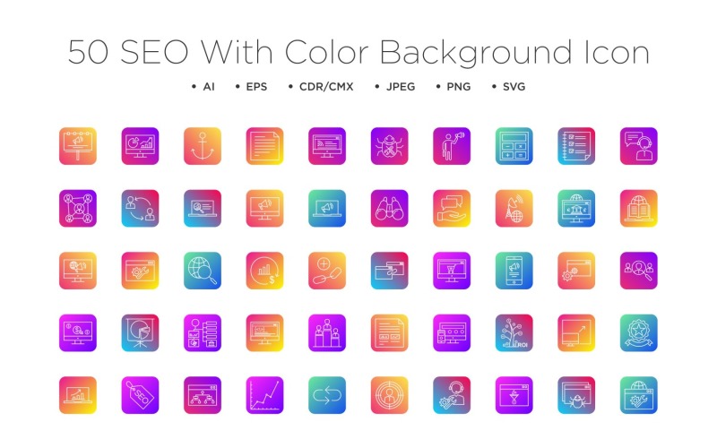50 SEO Line icon with Color Background Icon Set