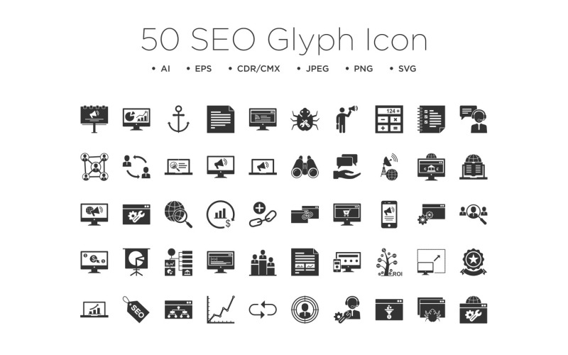 SEO Search Engine Optimization Glyph Icon Icon Set