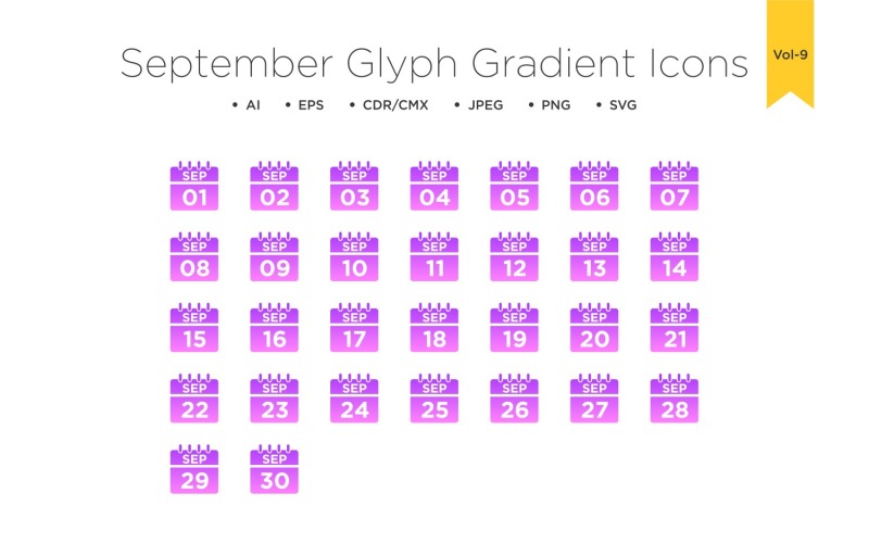 September Glyph Gradient Icon Icon Set