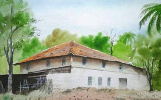 Watercolor A House I Garden With Beautiful Moment Hand Drawn Illustration