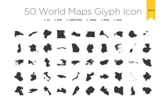 50 World Maps Glyph Icons Vol 2