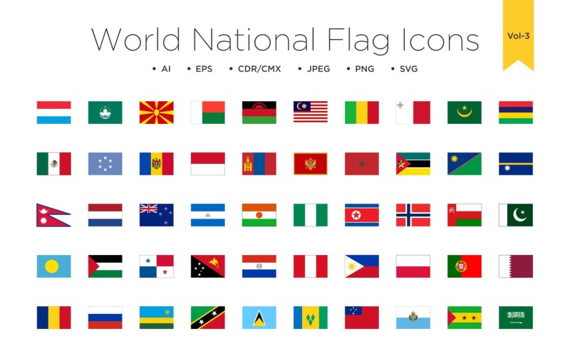 50 World National flag icon Vol 3 Icon Set