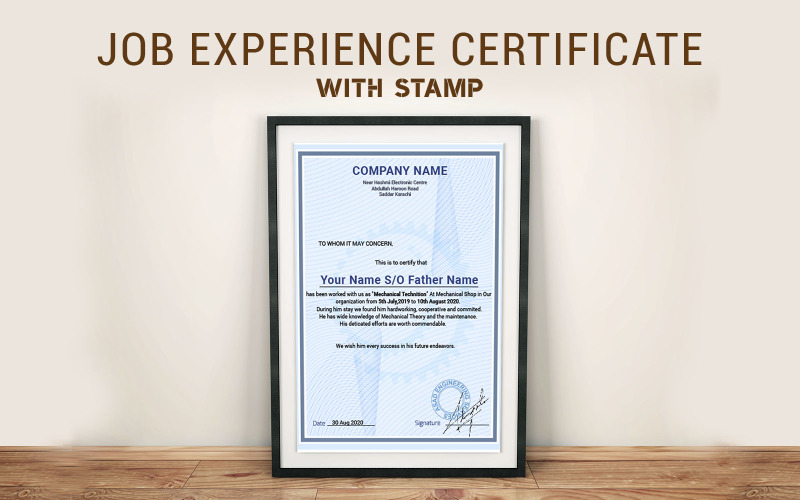 Simple Job Experience Certificate Template Design