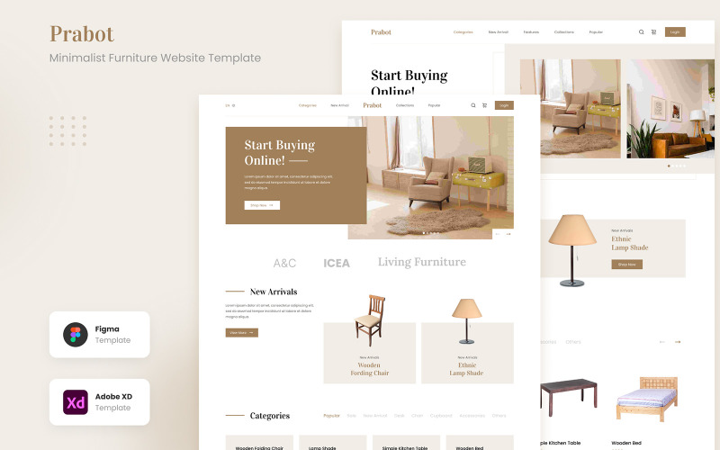 Prabot - Neat and Clean Minimalist Furniture Website Template UI Element