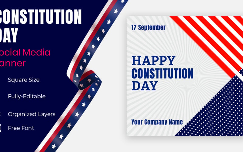 American Constitution Day National Day Of America Social Banner Design. Social Media