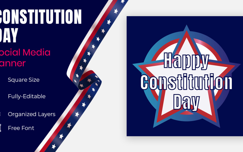 American Star Background For 17 September Constitution Day Social Banner Design. Social Media