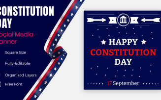 Constitution Day Decorated With Stars In Usa Flag Color Social Banner Design.