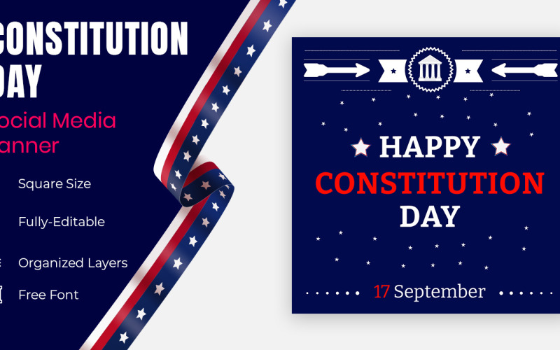 Constitution Day Decorated With Stars In Usa Flag Color Social Banner Design. Social Media