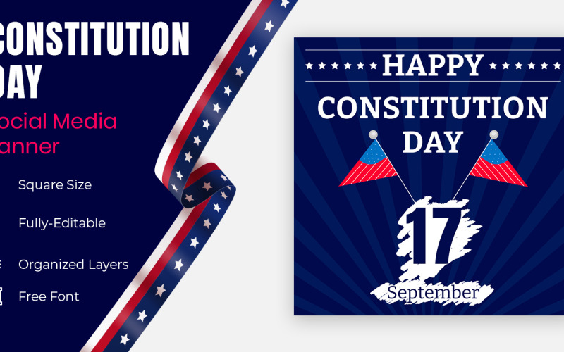 Constitution Day In United States Celebrate Annual In September 17 Social Banner Design Social Media