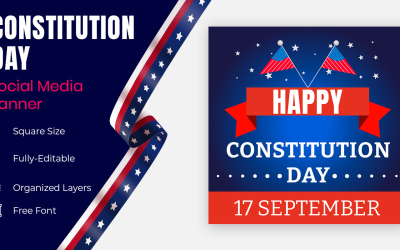 Constitution Day In United States Social Banner Design Template. Social Media