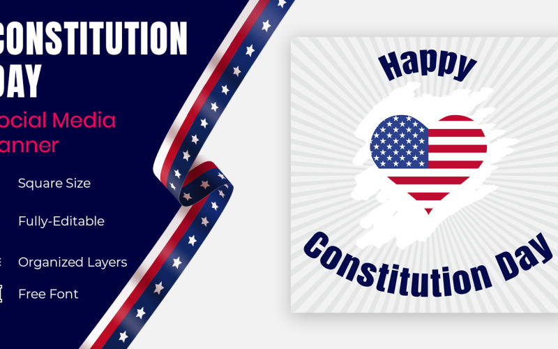 Constitution Day September 17 In United States Patriotic Social Banner Or Poster Design. Social Media