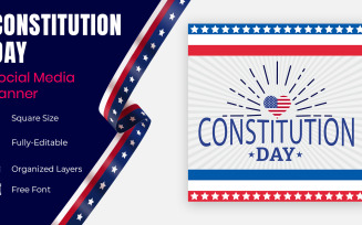 Constitution Day Stars In Usa Flag Color Social Banner Design.
