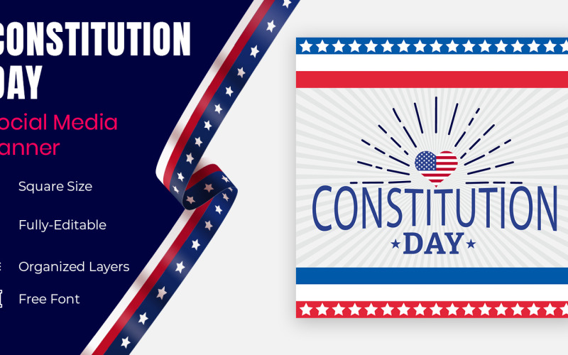 Constitution Day Stars In Usa Flag Color Social Banner Design. Social Media