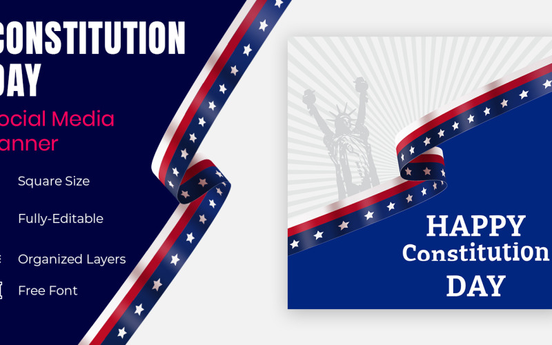 Happy September Usa Constitution Day Social Banner Design. Social Media