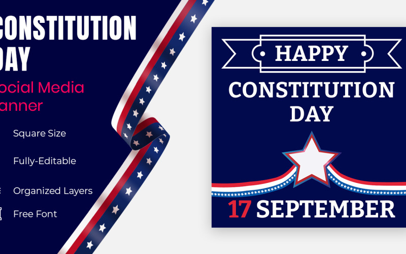 Poster Constitution Day And Citizenship Day In America Social Banner Design. Social Media