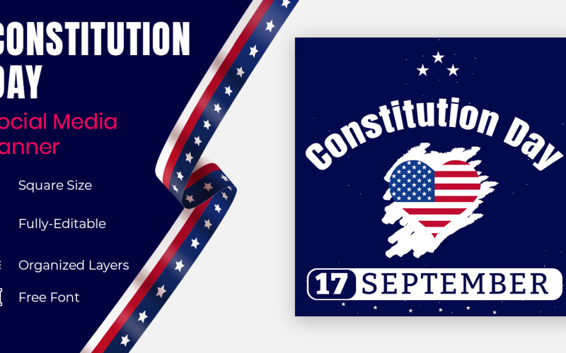 USA 17th Of September Constitution Day Social Banner Or Greeting Card Design. Social Media