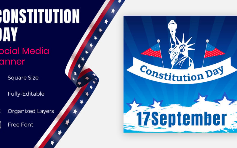 USA Constitution Day 17 September Calligraphy Social Banner Design. Social Media