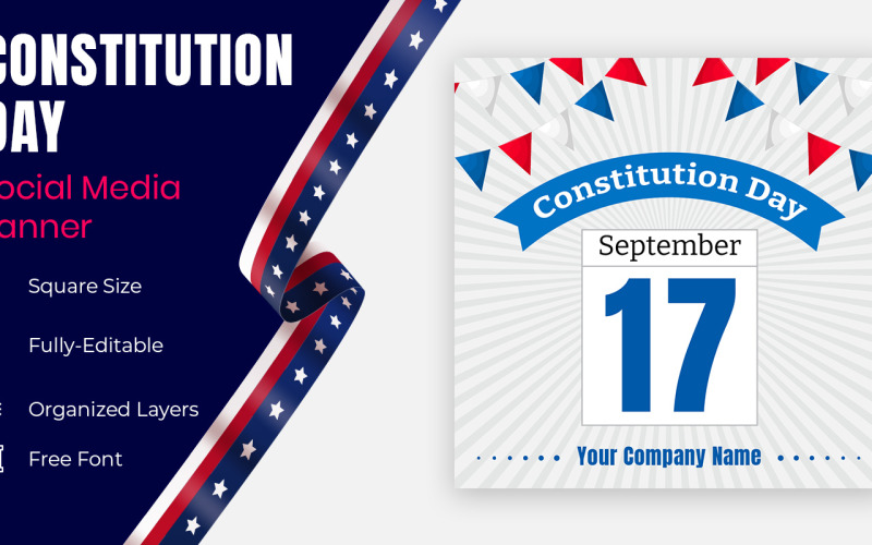 USA Constitution Day 17 September Isolated Vector Social Banner Social Media