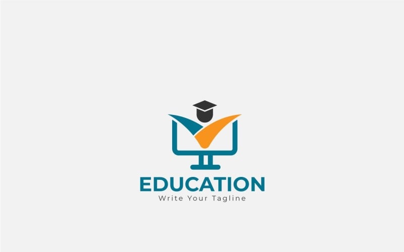 Education Logo With Computer And People Logo Template