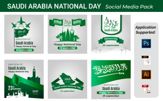 Kingdom Of Saudi Arabia National Day Celebration Posters Set, 23th Of September Social Banner