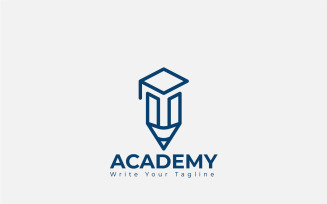 Minimal Education Logo Design Concept For Pencil And Cap, Academy