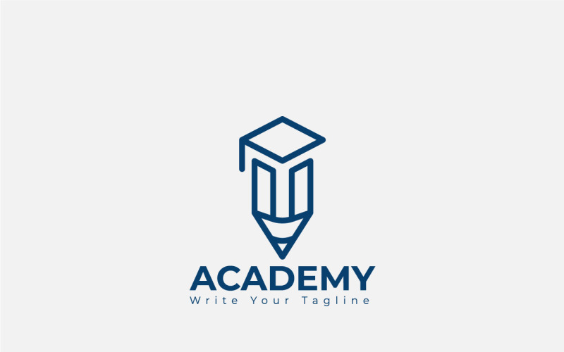 Minimal Education Logo Design Concept For Pencil And Cap, Academy Logo Template