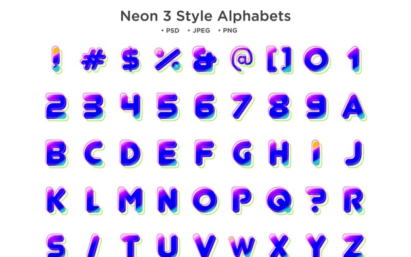 Neon 3 Style Alphabet, Abc Typography Illustration