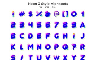 Neon 3 Style Alphabet, Abc Typography