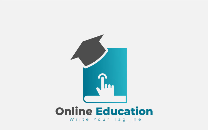 Online Education Logo Design Concept For Cap Book Hand Cursor Logo Template