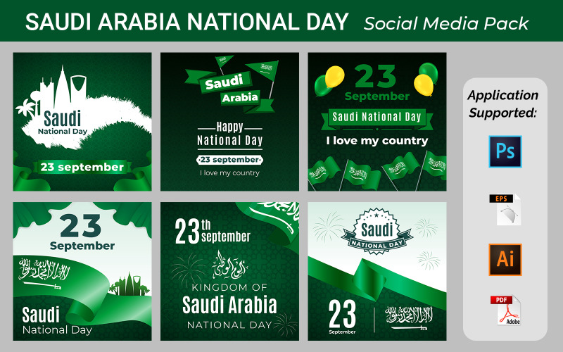 Saudi Arabia National Day In September 23 Th. Ksa Flag. Happy Independence Day Social Banner Social Media