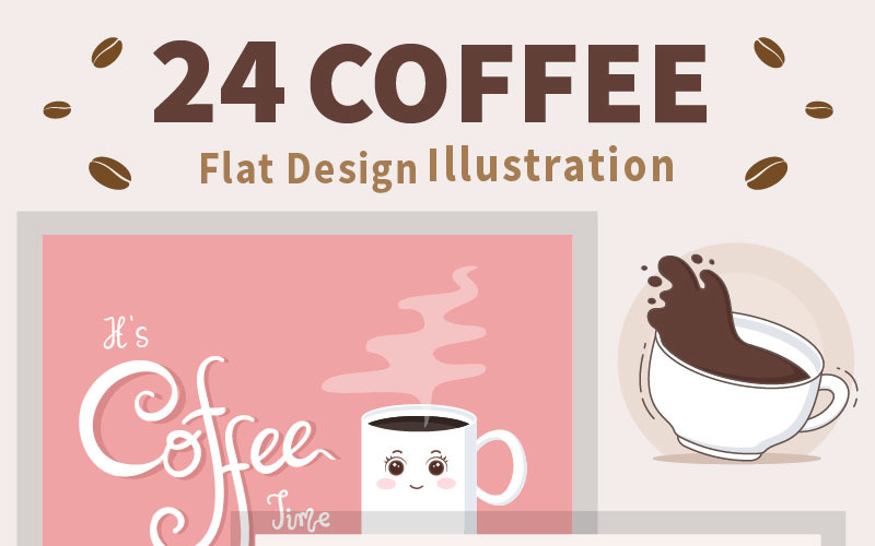 24 Set Coffee Cup Background Vector Illustration