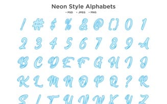 Neon Style Alphabet, Abc Typography