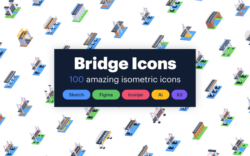 100 Isometric Bridge Iconset template Icon Set