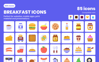 85 Flat Detailed Breakfast Iconset template
