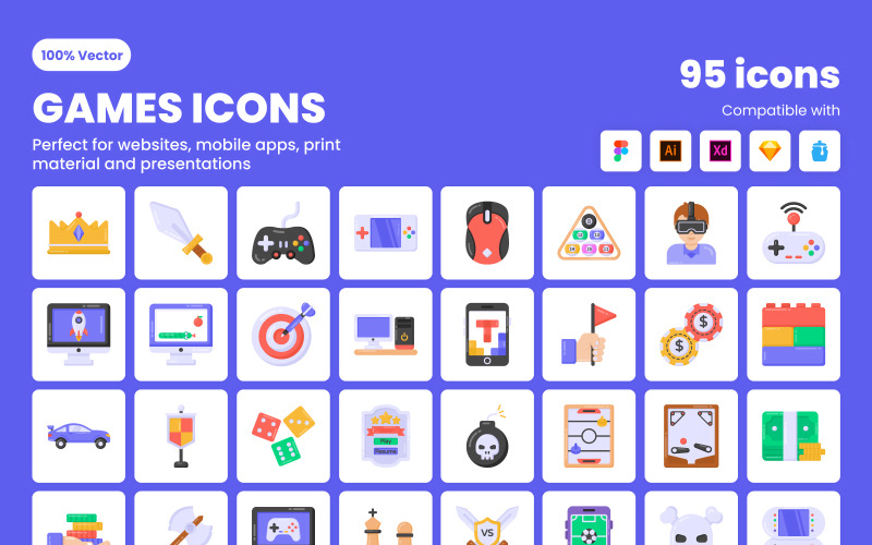 95 Flat Games Icons Set Template Icon Set