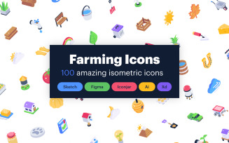 100 Isometric Farm Vectors Iconset template