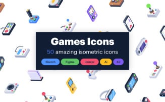 50 Isometric Game Vectors Iconset template