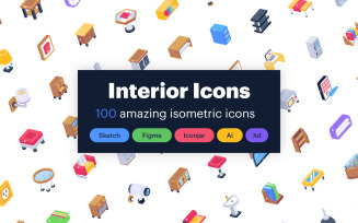 100 Isometric Interior Iconset template