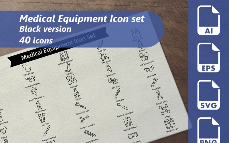 Medical Equipment Line Icon Set Template