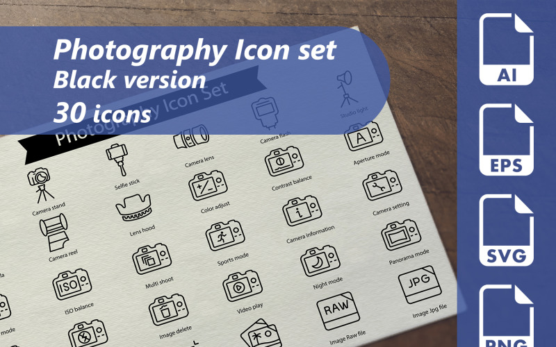 Photography Line Icon Set Template