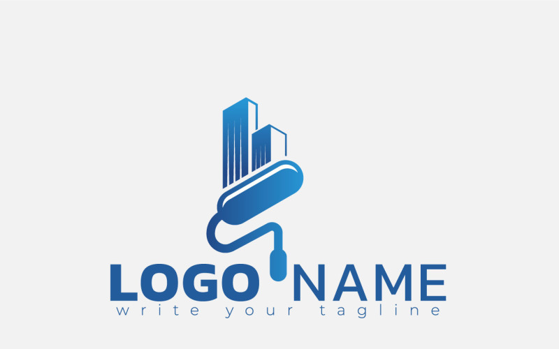 Paint Building Logo Concept For Home Decoration, Painting Service, House Construction Logo Template
