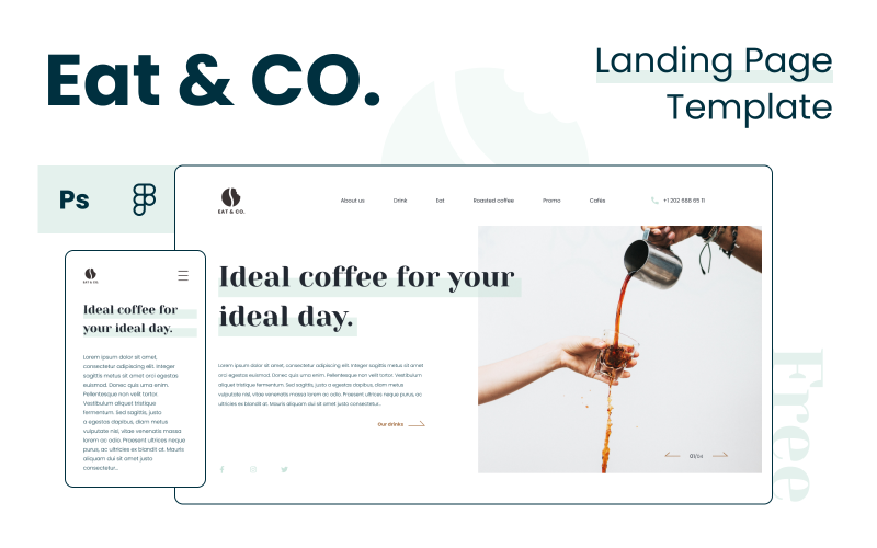 EAT & CO. – Free Minimal Coffee Shop Landing Page UI Template UI Element