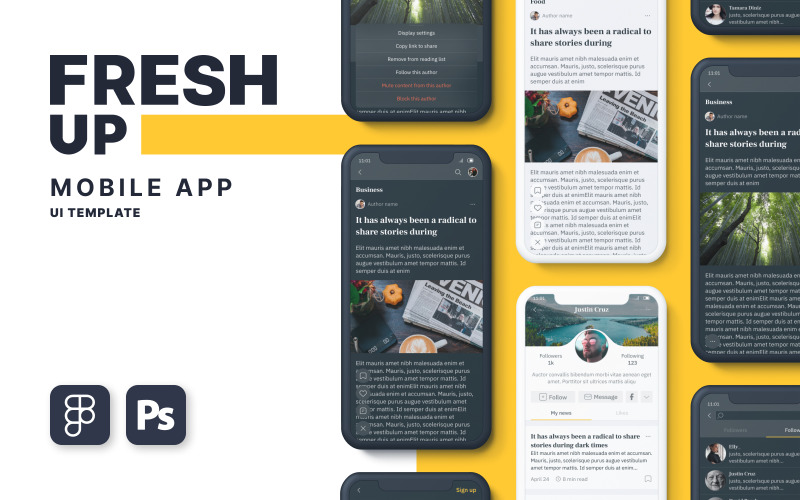 Fresh Up – News Mobile App UI Template UI Element