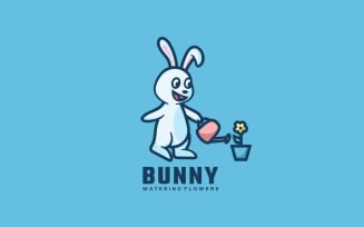 Bunny Watering Flower Cartoon Logo